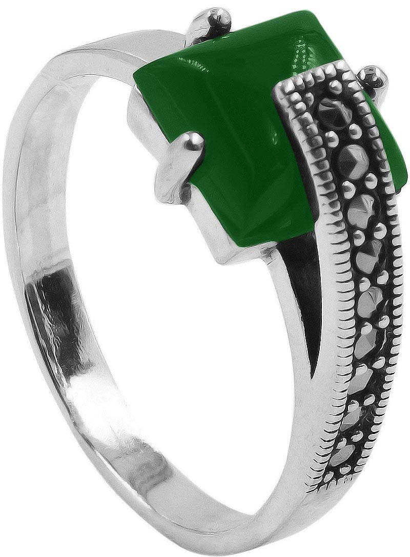 Серебряное кольцо Марказит HR1867-hrizopraz-mr с хризопразом, марказитами Swarovski