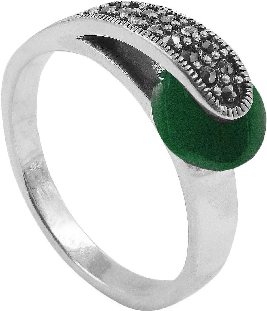 Серебряное кольцо Марказит HR1869-hrizopraz-mr с хризопразом, марказитами Swarovski