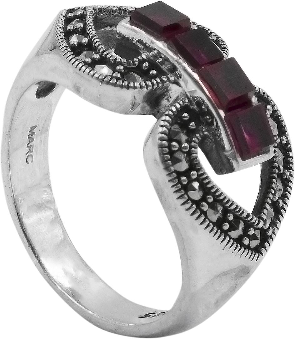 Женский серебряный перстень Марказит HR1871-rubin-mr с рубинами, марказитами Swarovski