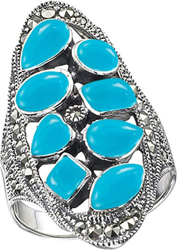 Серебряный перстень Марказит HR278-birjuza-mr с бирюзой, марказитами Swarovski