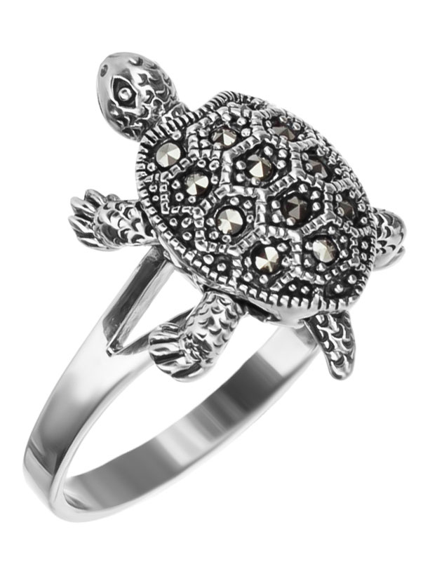Серебряное кольцо ''Черепаха'' Марказит HR416-mr с марказитами Swarovski