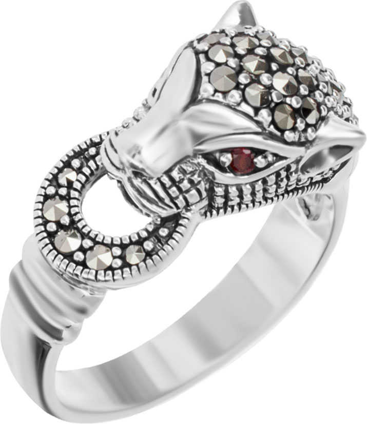Серебряное кольцо Марказит HR855-granat-mr с гранатами, марказитами Swarovski
