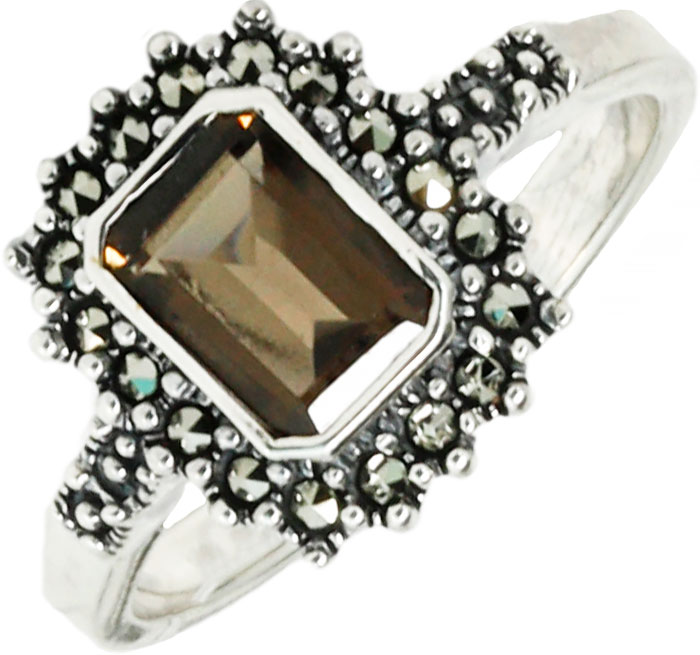 Серебряное кольцо Марказит HR948-topaz-rauh-mr с раухтопазом, марказитами Swarovski