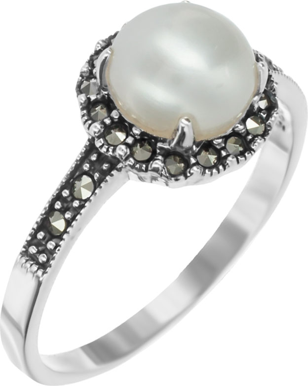 Серебряное кольцо Марказит HR958-zhemchug-mr с жемчугом, марказитами Swarovski