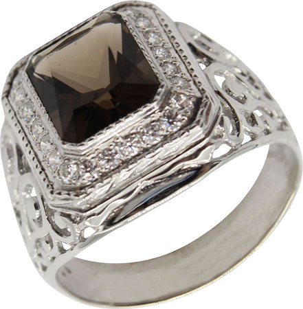 Мужская серебряная печатка перстень Маршал KM-46/2-rauh-topaz с раухтопазом, фианитами