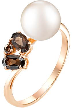 Золотое кольцо Мастер Бриллиант 01-1-795-2400-010 с жемчугом, дымчатым кварцем