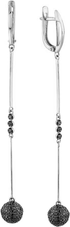 Длинные серьги шарики из белого золота Мастер Бриллиант 2-107-612-48 с черными бриллиантами