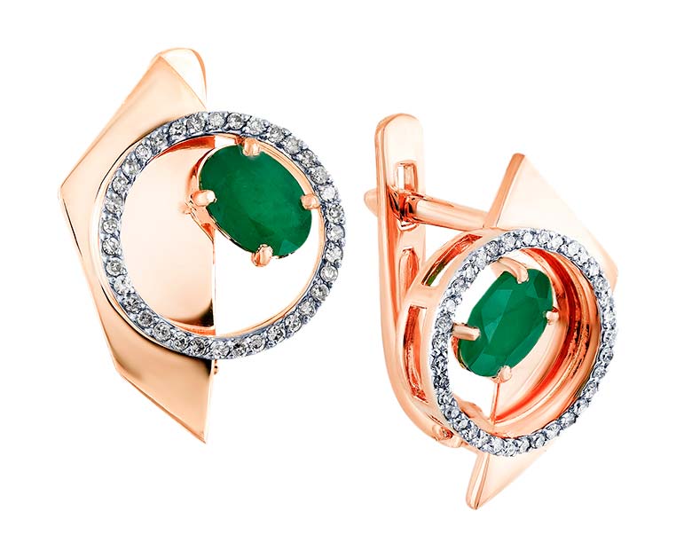 Золотые серьги круглые Мастер Бриллиант 2-107846-00-01 с изумрудами, бриллиантами