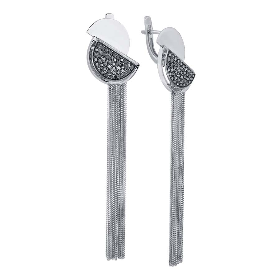 Длинные серьги из белого золота Мастер Бриллиант 2-200049-00-48 с черными бриллиантами