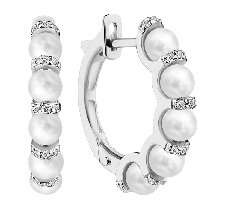 Серьги кольца конго из белого золота Мастер Бриллиант 2-208437-00-28 с жемчугом культивированным, бриллиантами