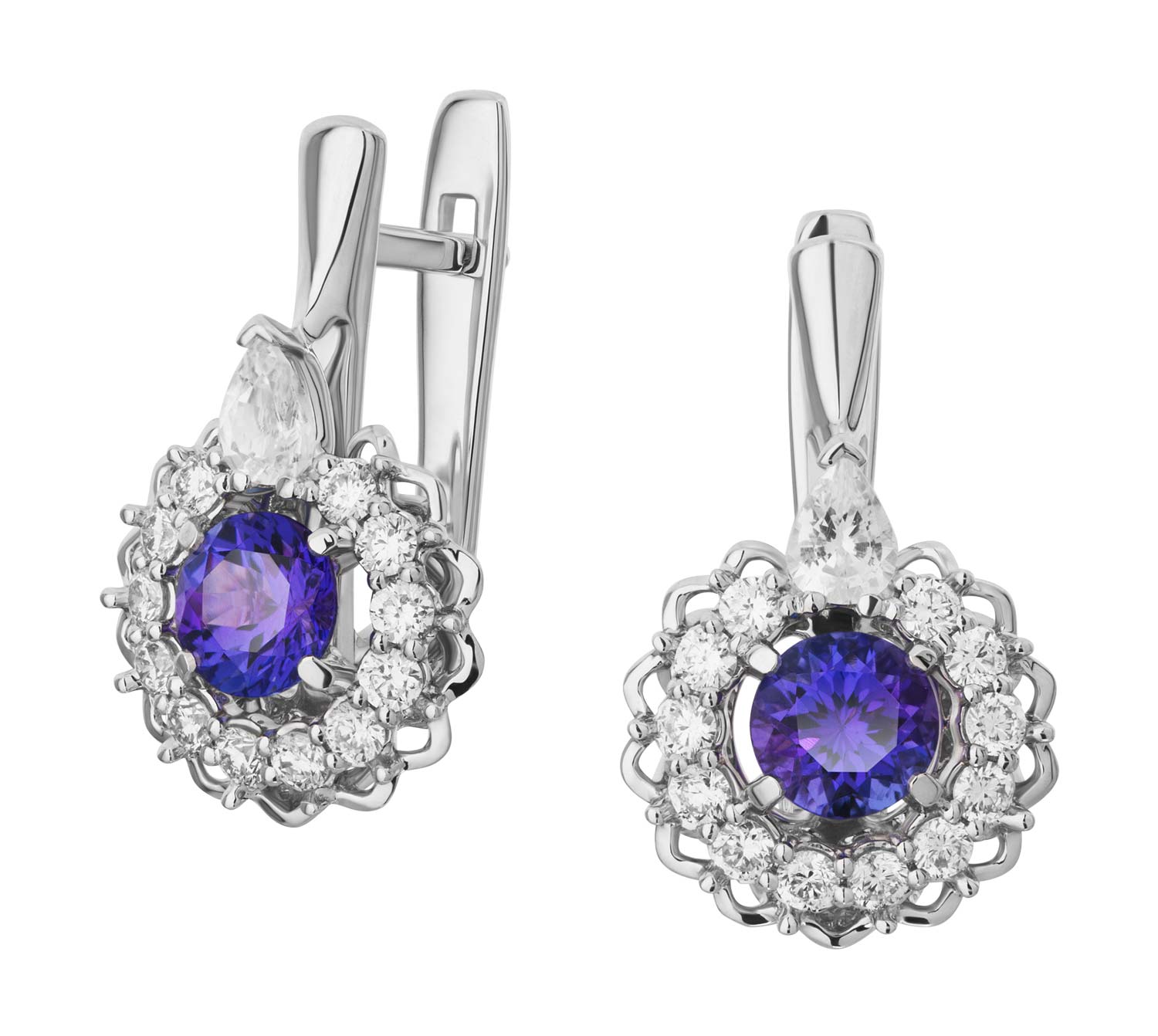 Серьги из белого золота Maxim Demidov 2-04000-W с танзанитами, бриллиантами, сапфирами