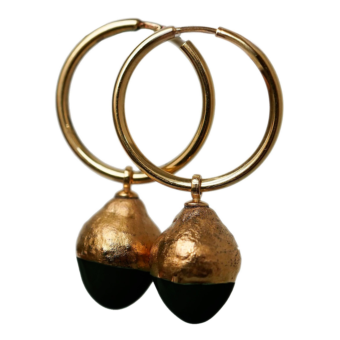 Серебряные серьги кольца конго с подвесками ''Дубок'' черный Milk United MU-E025-BL-G с керамикой