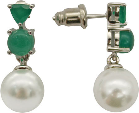 Серебряные серьги шарики Митра Ювелир E-1265-SPWT-GO с агатами, жемчугом Swarovski, фианитами