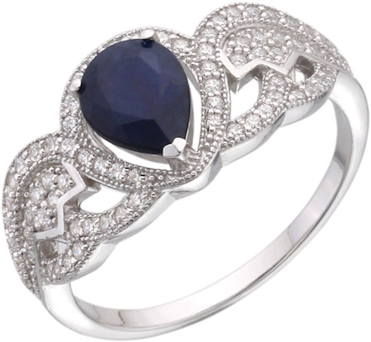 Серебряное кольцо Митра Ювелир R-1121-SA с сапфиром, фианитами