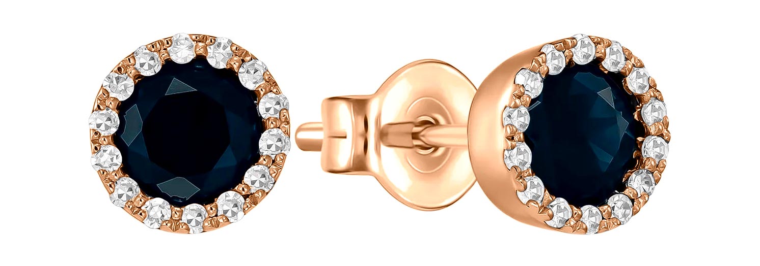 Золотые серьги пусеты-гвоздики MIUZ Diamonds E01-33628-SA-R с черными сапфирами, бриллиантами