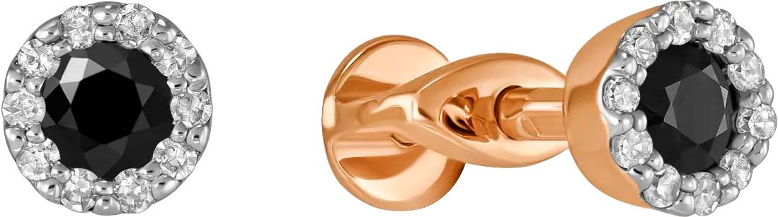 Золотые серьги пусеты-гвоздики MIUZ Diamonds E01-D-34056-SC-r с черными сапфирами, бриллиантами