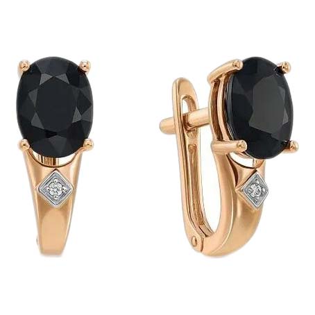 Золотые серьги MIUZ Diamonds E01-D-L-35423-B-r с черными сапфирами, бриллиантами