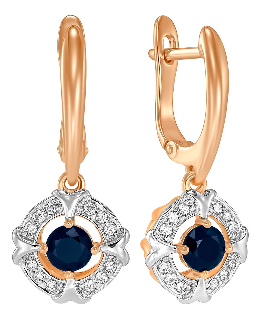 Золотые серьги с подвесками Лукас E01-D-L-35563-B-r с сапфирами, бриллиантами