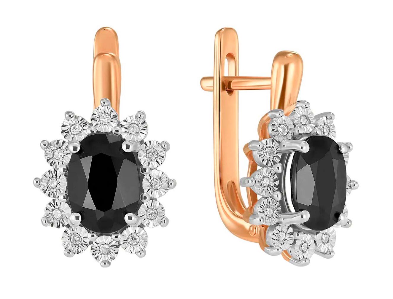 Золотые серьги MIUZ Diamonds E01-L-35016-SC-R с черными сапфирами, бриллиантами