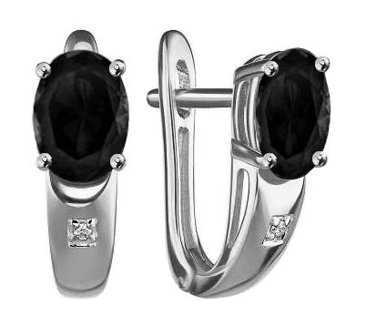 Серьги из белого золота MIUZ Diamonds E01-L-35098-SC-W с черными сапфирами, бриллиантами