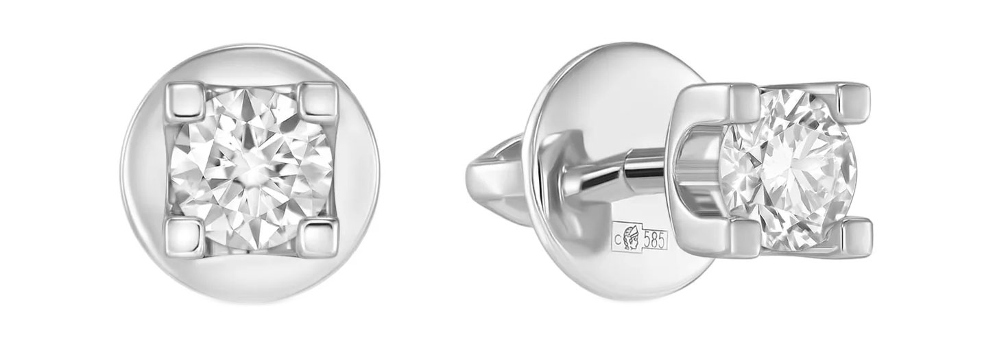 Серьги пусеты-гвоздики из белого золота MIUZ Diamonds E01-SP77-060-W с бриллиантами