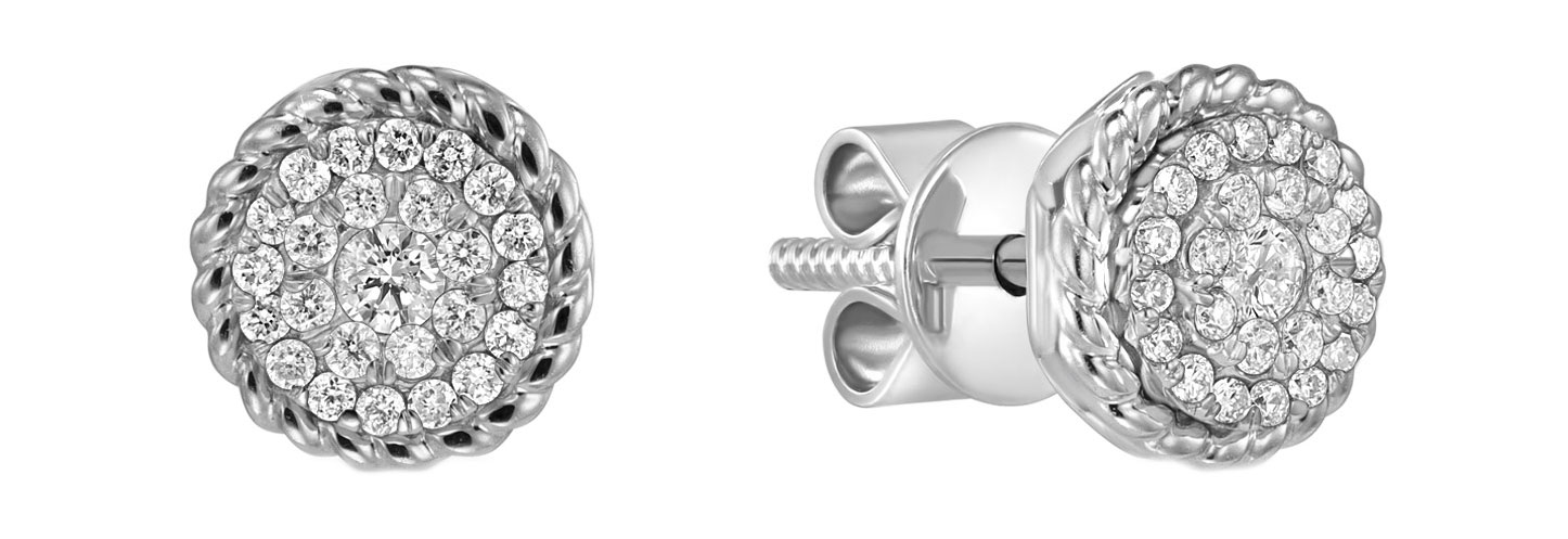 Серьги пусеты-гвоздики из белого золота MIUZ Diamonds E19-SG09238E-E4-0.75 с бриллиантами