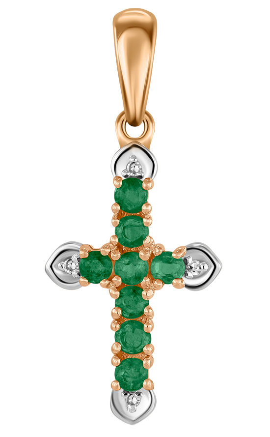 Золотой декоративный крестик Лукас J01-D-SS-35495-EM-r с изумрудами, бриллиантами