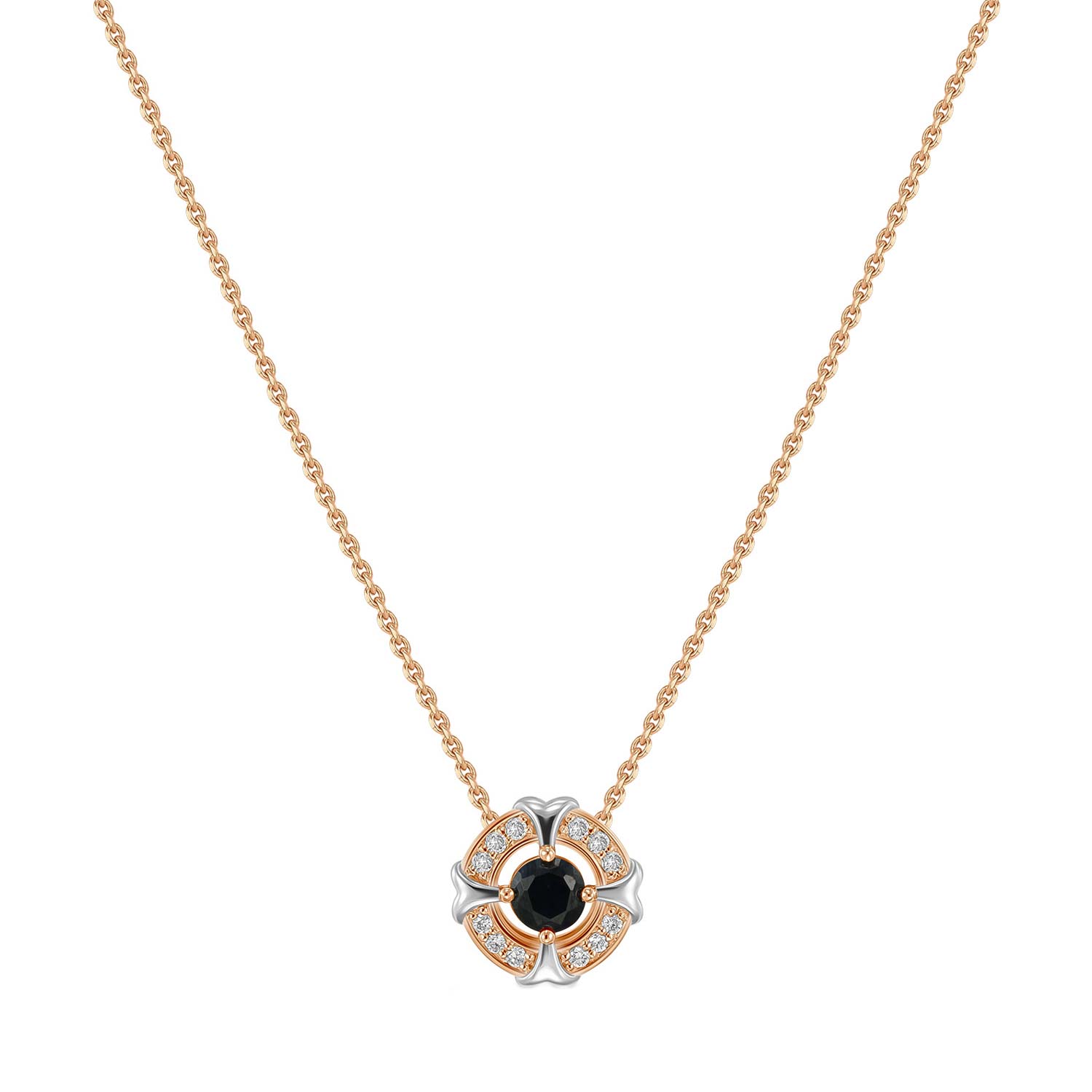 Золотое колье с подвеской MIUZ Diamonds N01-D-L-35563-B-r с черным сапфиром, бриллиантами