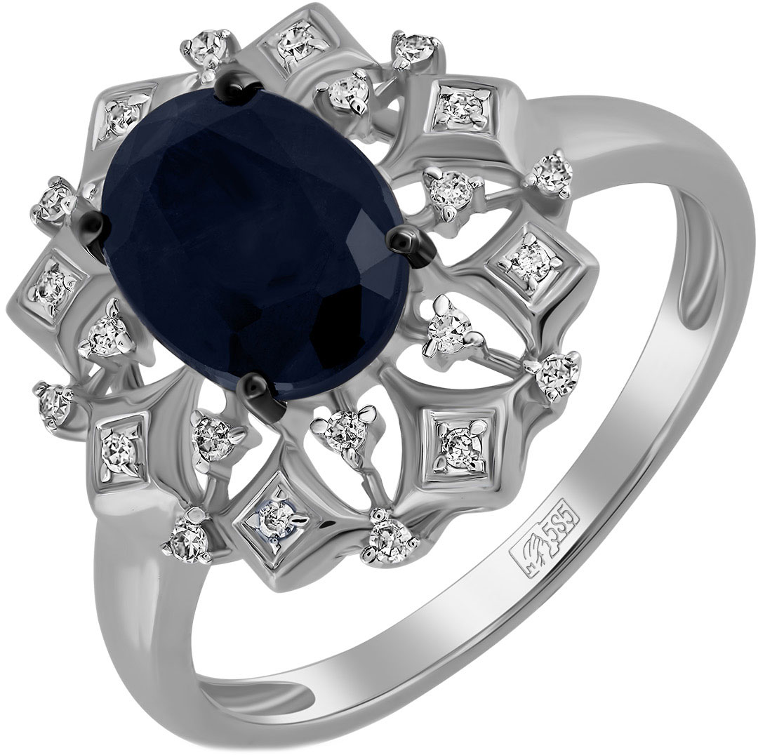 Кольцо из белого золота MIUZ Diamonds R01-34094-SA с черным сапфиром, бриллиантами