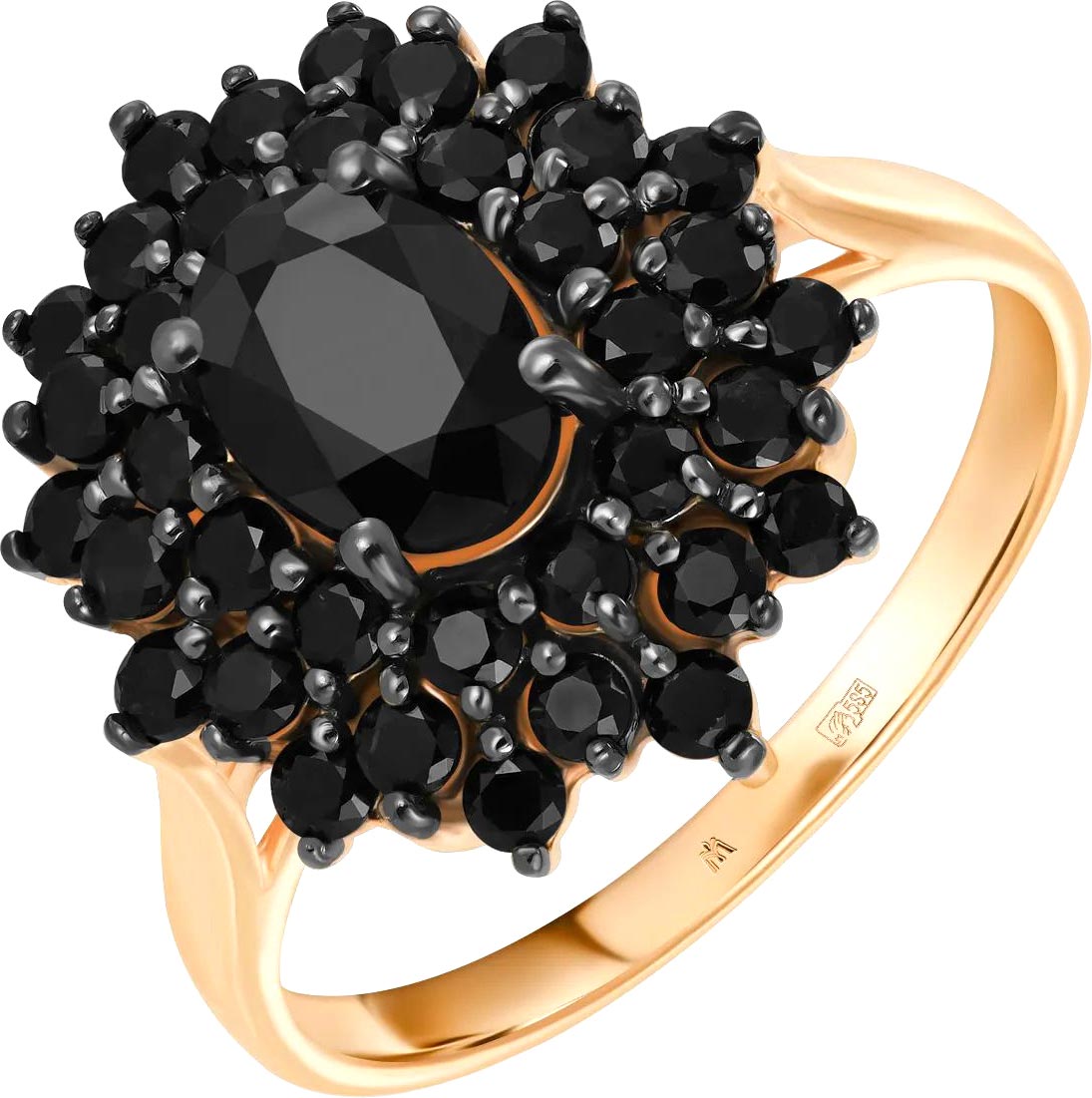 Золотое кольцо Лукас R01-C-33911-SC-r с черными сапфирами