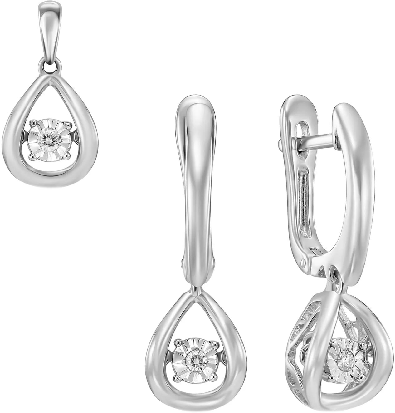 Комплект украшений из белого золота MIUZ Diamonds S01-PL-33967-W с ''танцующими'' бриллиантами