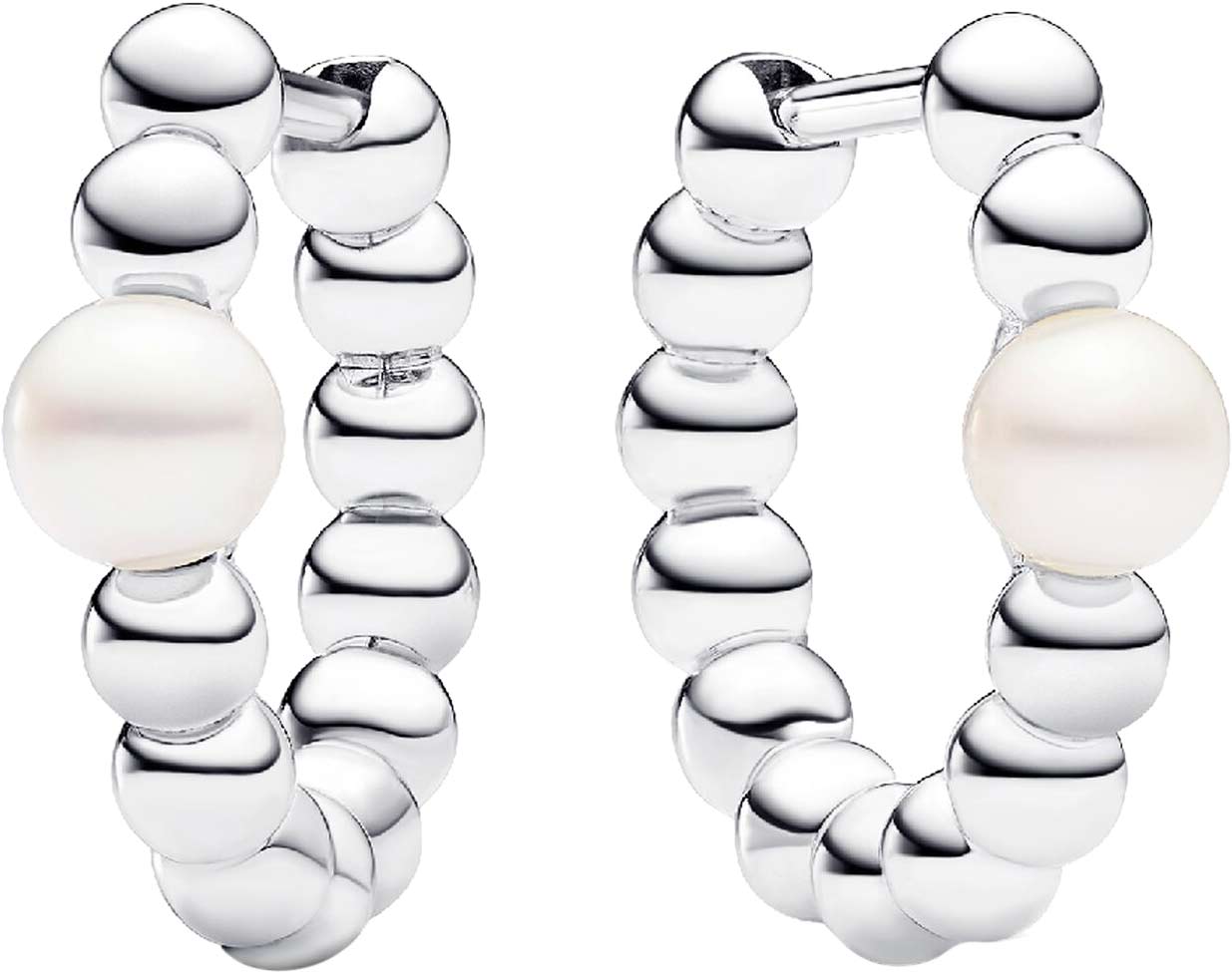 Серебряные серьги кольца конго PANDORA 293178C01 с жемчугом