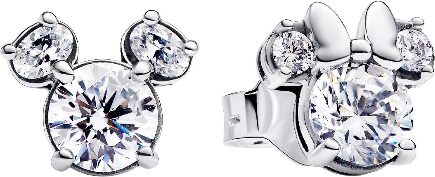 Серебряные серьги пусеты-гвоздики ''Минни и Микки Маус'' PANDORA Disney 293219C01 с фианитами