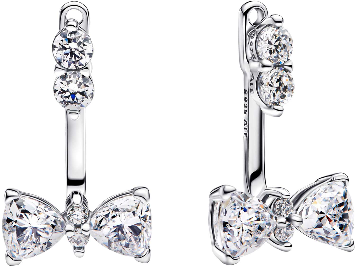 Серебряные серьги джекеты ''Сияющий бант'' PANDORA 293543C01 с фианитами