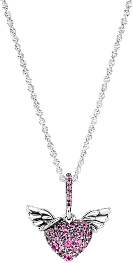 Серебряное колье с подвеской ''Сердце и крылья ангела'' PANDORA 398505C02 с кристаллами