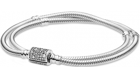 Серебряный двойной браслет для шармов PANDORA 599544C01 с фианитами