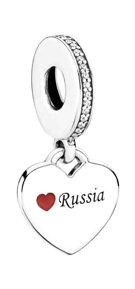 Серебряная подвеска-шарм ''Я люблю Россию'' PANDORA 792017CZ-E005 с эмалью, фианитами