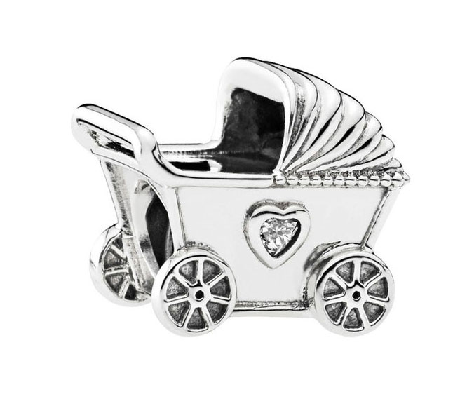 Серебряный шарм ''Коляска'' PANDORA 792102CZ с кубическим цирконием
