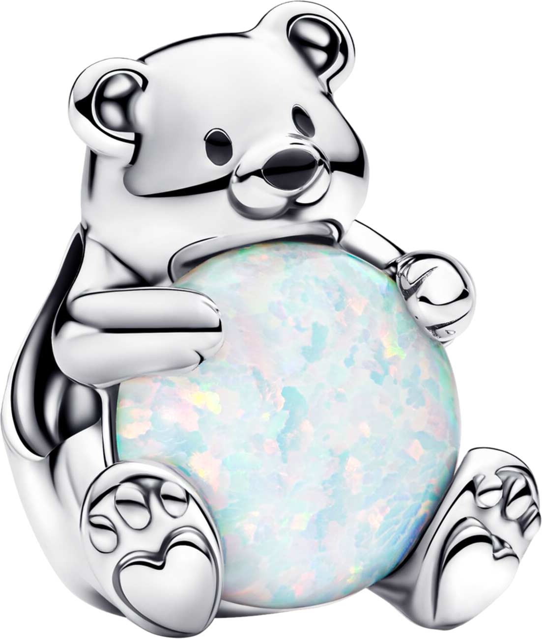 Серебряный шарм ''Белый медведь'' PANDORA 793589C01 с эмалью, искусственным опалом