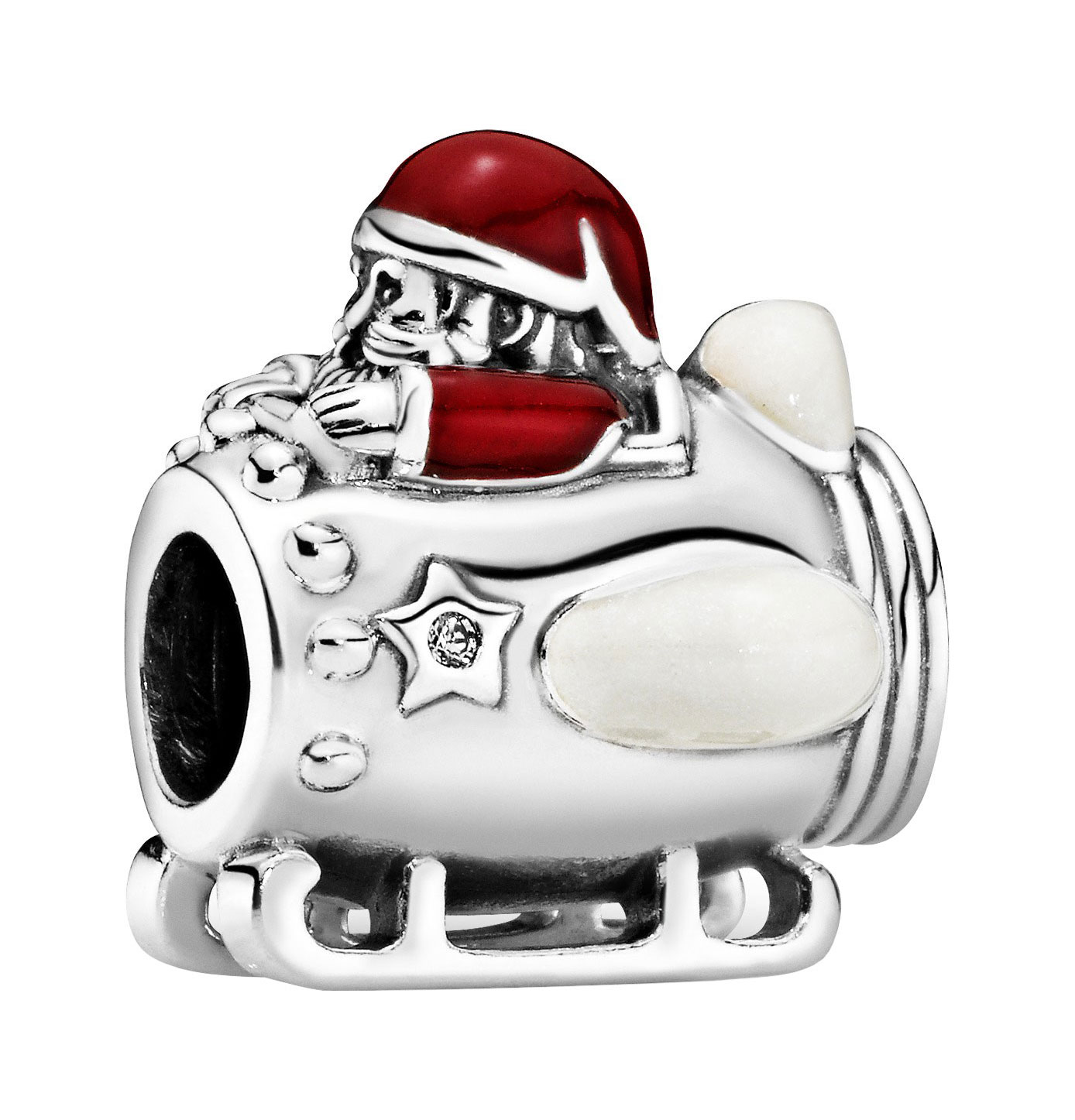 Серебряный шарм ''Санта Клаус'' PANDORA 797511ENMX с кубическим цирконием, эмалью