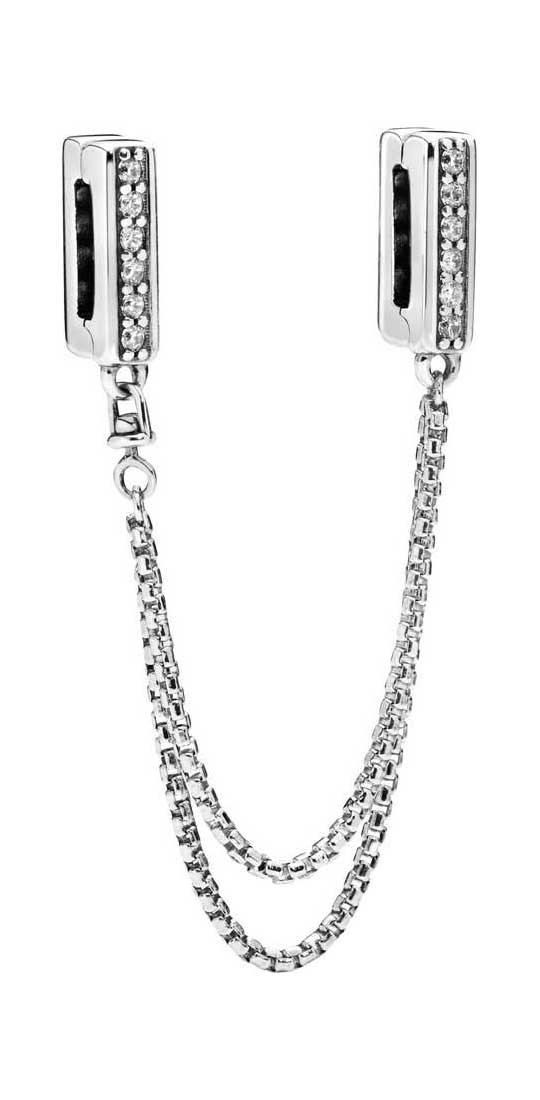 Серебряный шарм с цепочкой PANDORA 798269CZ с кубическим цирконием