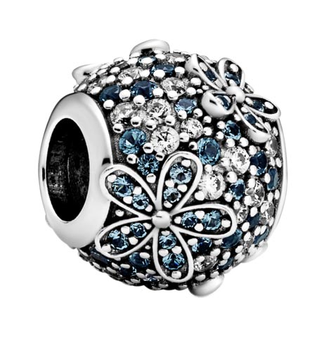 Серебряный шарм ''Синие маргаритки'' PANDORA 798797C01 с фианитами, кристаллами