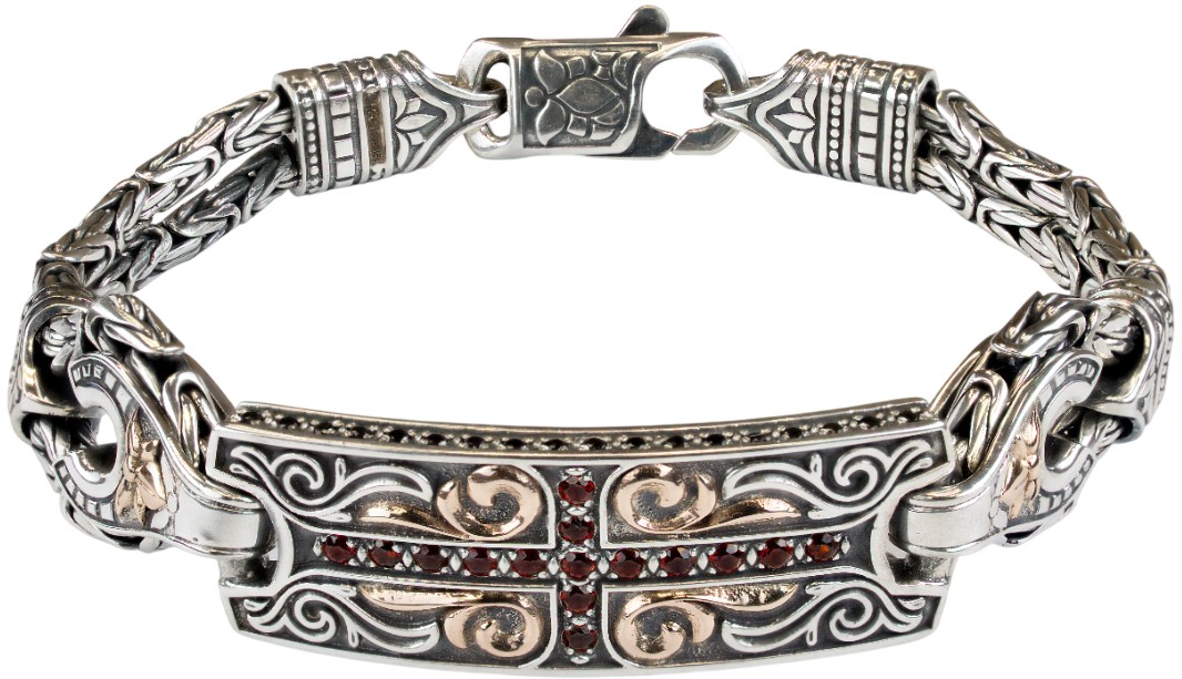 Мужской серебряный браслет Persian BSZ027M-GRANAT-NANOSHPINEL с гранатами, наношпинелью