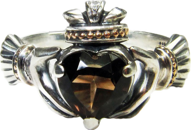 Кладдахское серебряное кольцо Persian KSZ031-RAUHTOPAZ c раухтопазом, цирконом