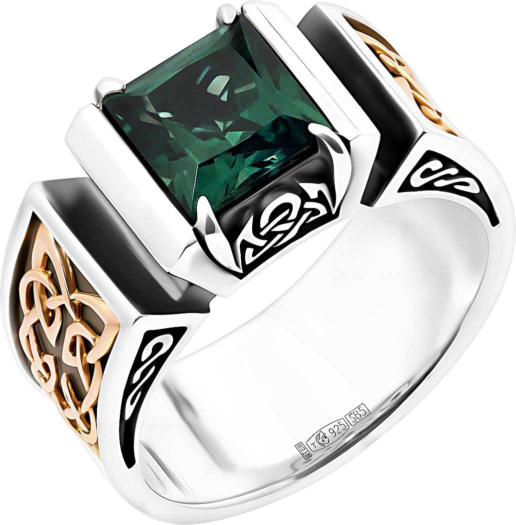 Мужской серебряный перстень ''Fatum'' Persian KSZ046-KVARC-TURMALIN с золотом, синтетическим кварцем