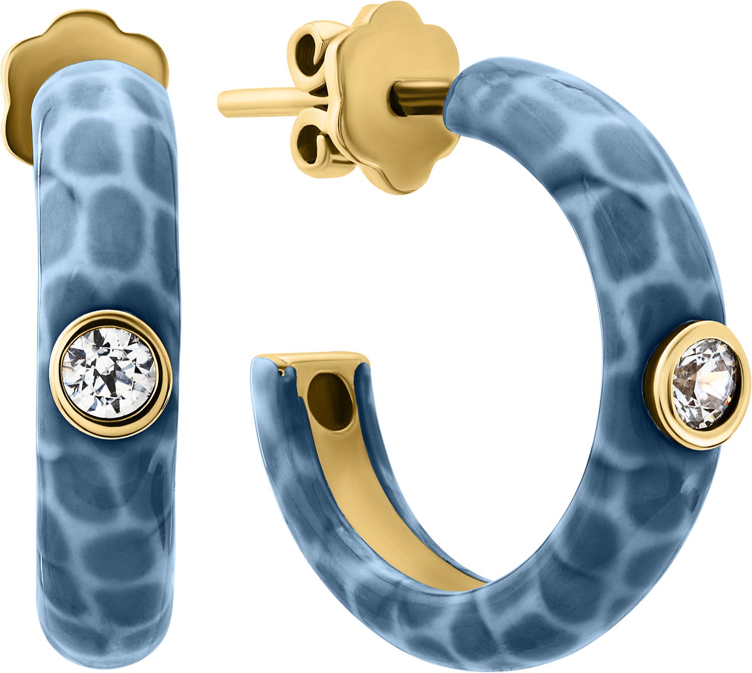 Золотые серьги полукольца PIANO RHXE0070-06-y-white с кубическим цирконием, эмалью