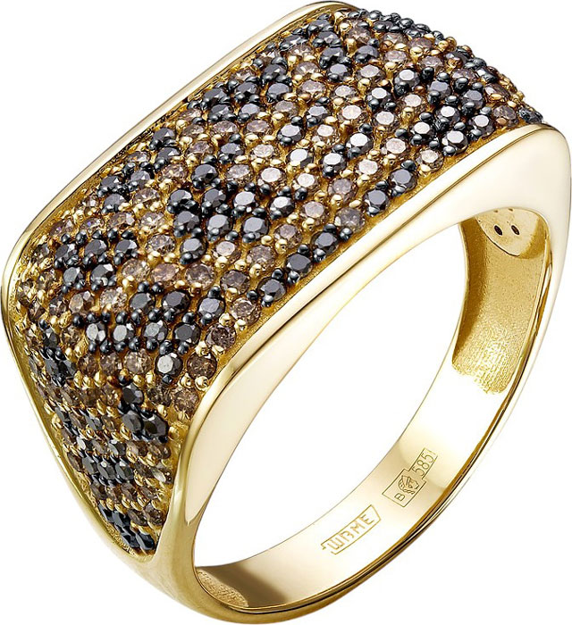 Женский золотой перстень Platika 1-0251504-318 с коньячными бриллиантами, черными бриллиантами