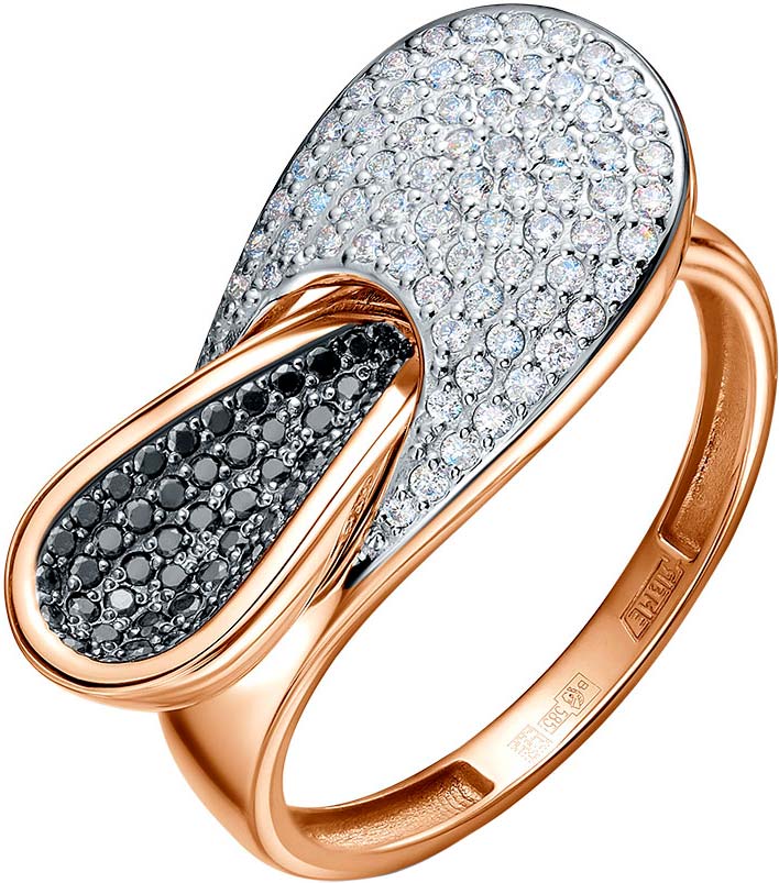 Золотое кольцо Platika 1-1189504-115 с черными бриллиантами, бриллиантами