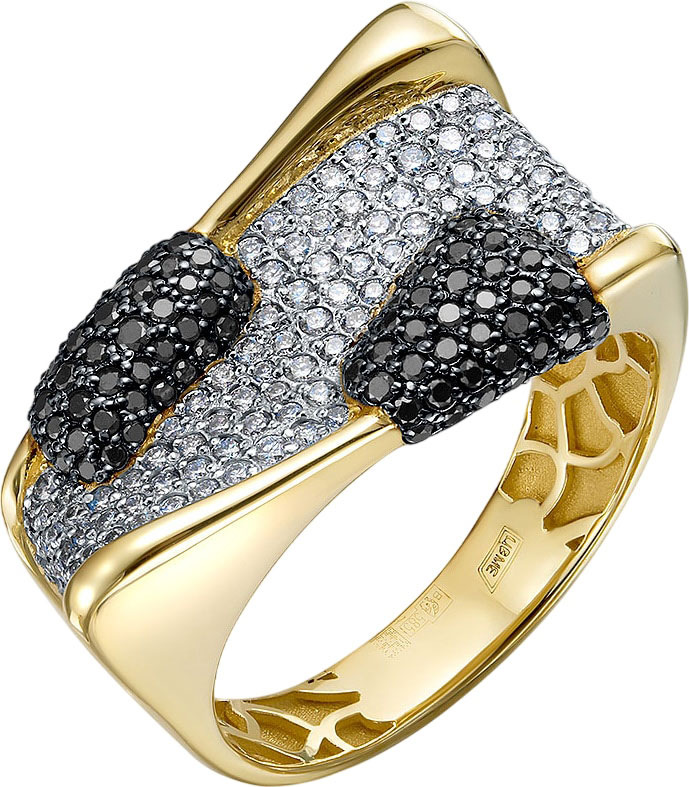 Женский золотой перстень Platika 1-1367504-315 с бриллиантами, черными бриллиантами