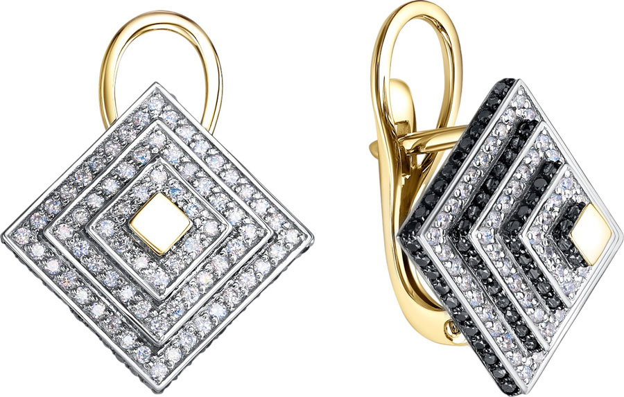 Золотые серьги Platika 2-0525504-315 с бриллиантами, черными бриллиантами